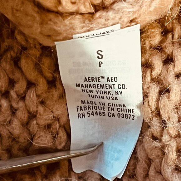 Aerie Wool Blend Oversized Sweater Pink Tan Crewneck Cozy Knit Relaxed Fit - Picture 8 of 10